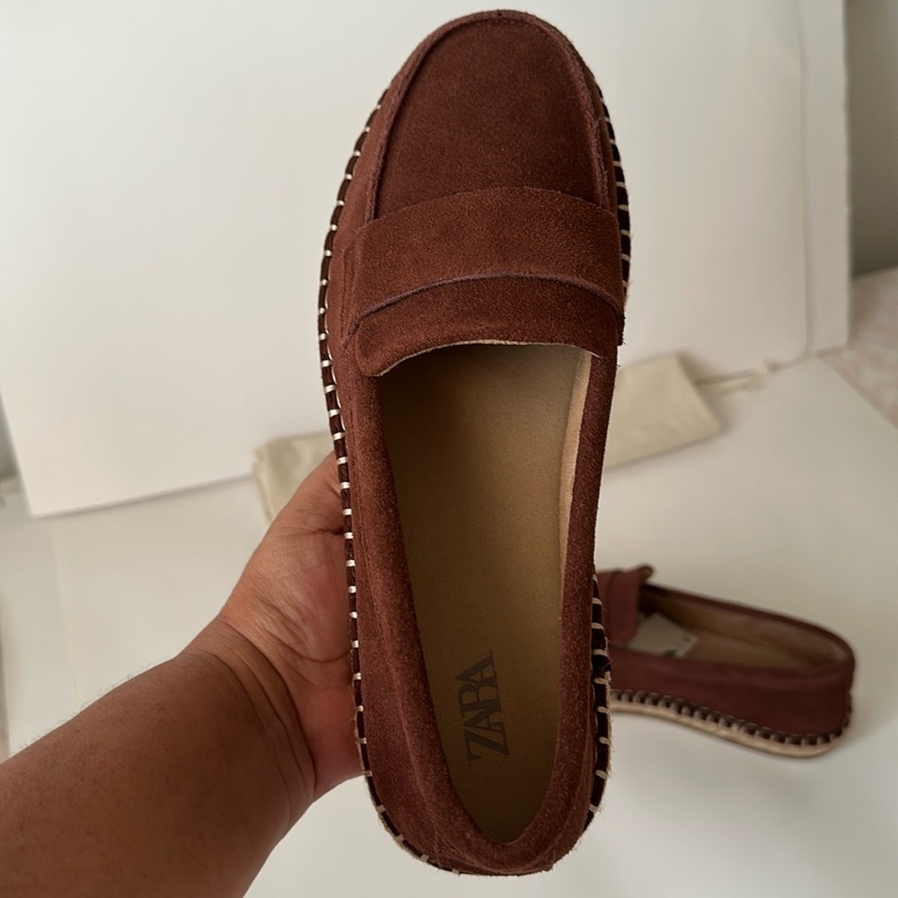 Zara Leather Moccasin Espadrilles  Chestnut Men’s Shoes - Picture 12 of 17